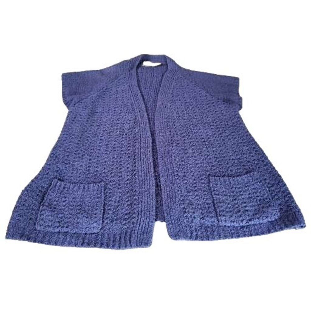 Vintage Bonnie‎ Lee Leroy Cardigan Women Sz 48 Blue Cable Knit Pockets Workwear
